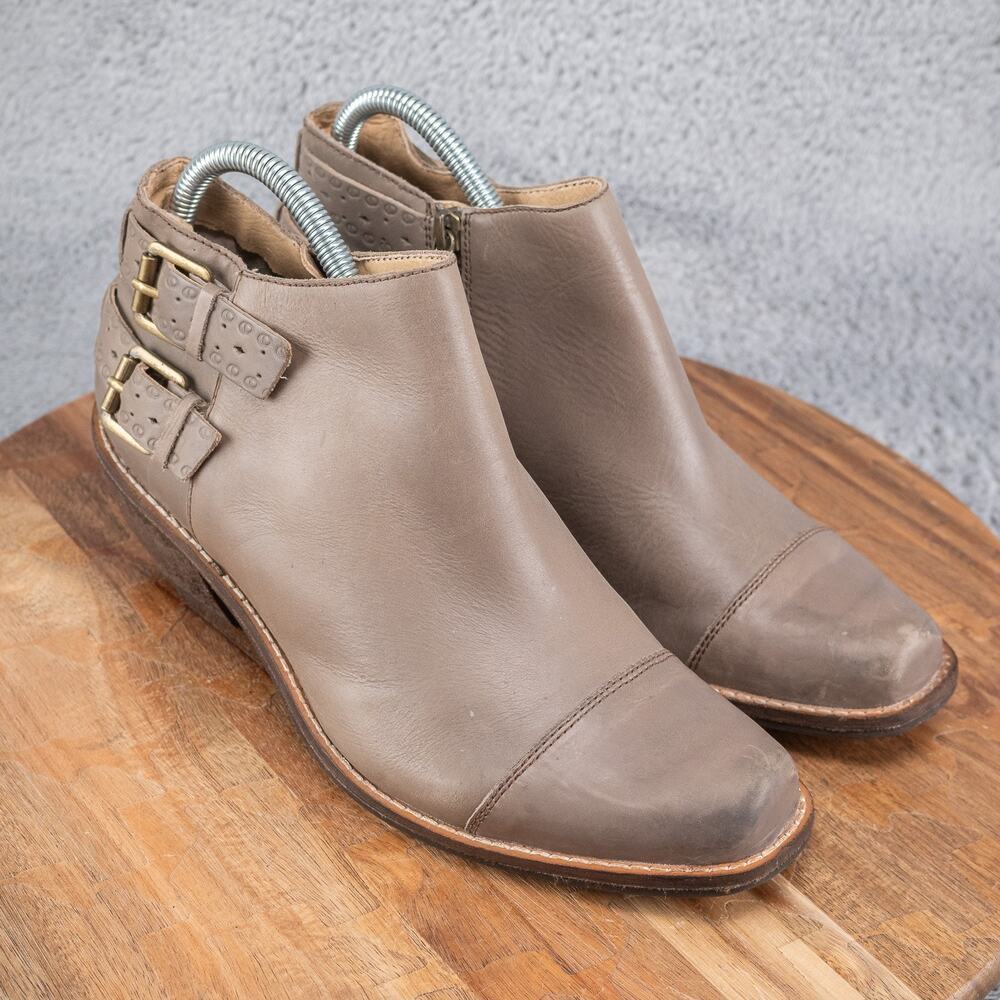 Latigo Anthropologie Gray Leather Buckle Bootie Womens Size 8 M‎